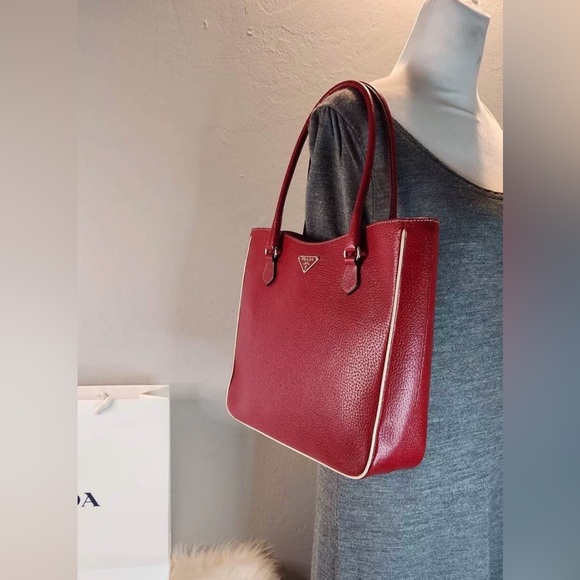 Prada Red Leather Tote Authentic - Picture 4 of 13